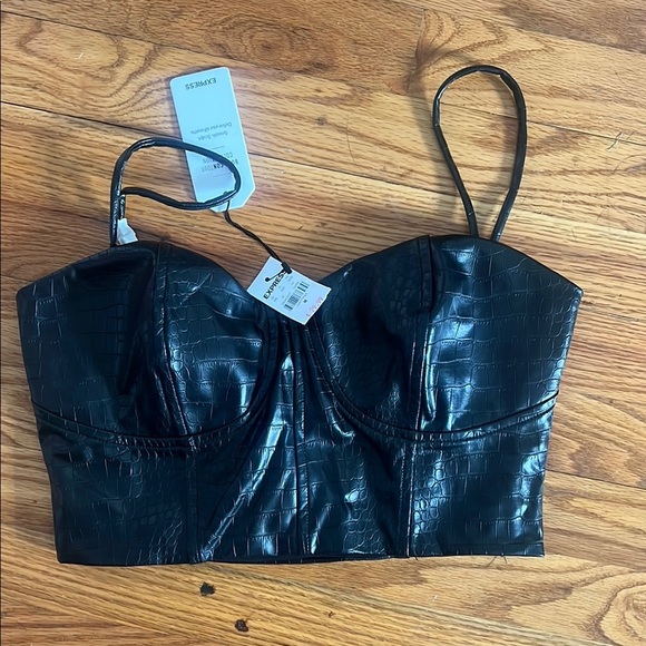 NWT Express Black Croc-Embossed Crop Top Bustier Goth Boho - Picture 2 of 6